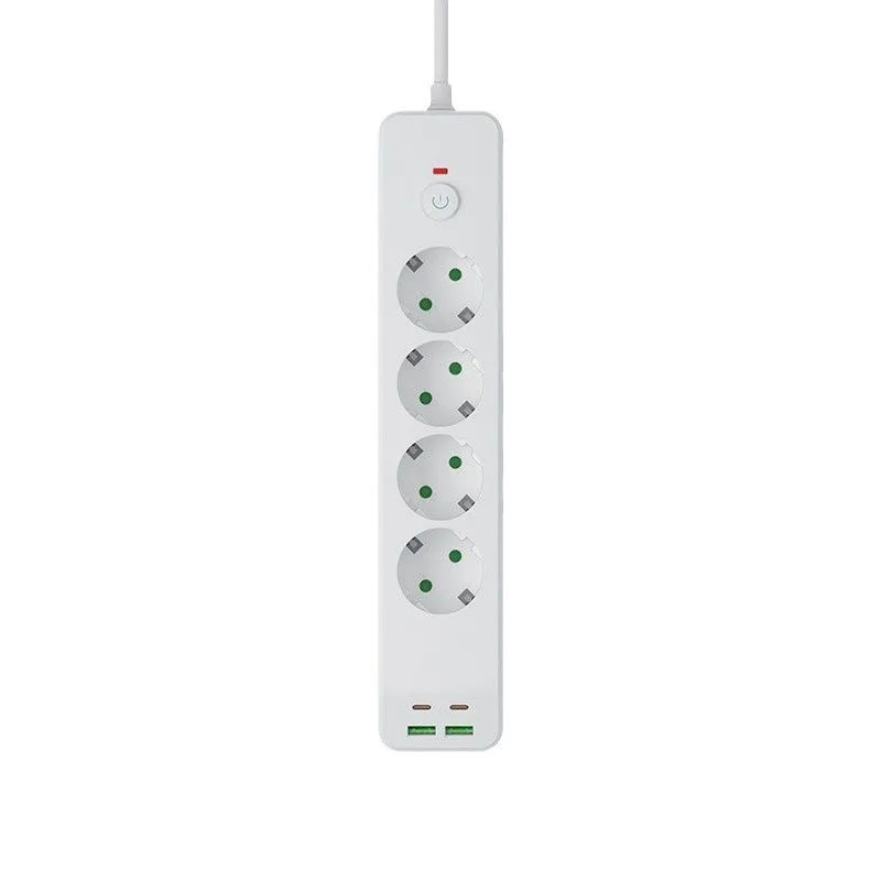 EU Plug Power Strips 6.0ft Cable 4 AC Outlets Socket 2 USB 2 Type C Port