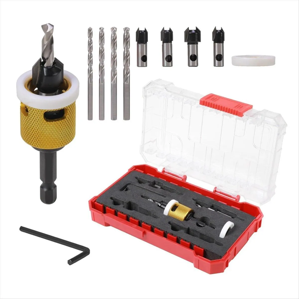 Tipped Countersink Drill Bits Set With Low Friction Depth Stop