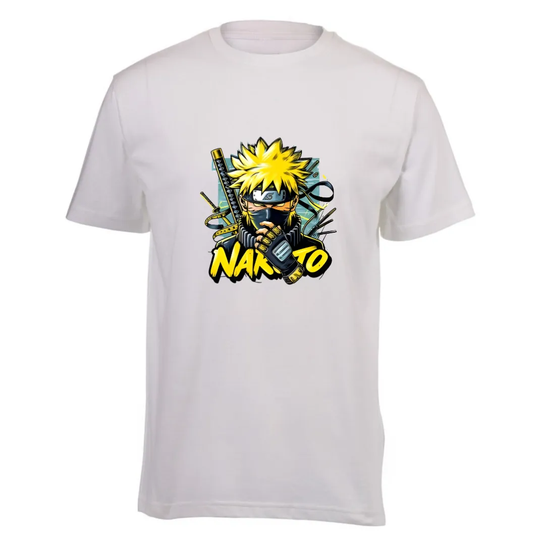 Kids White Short Sleeve T-shirt - Naruto Yellow