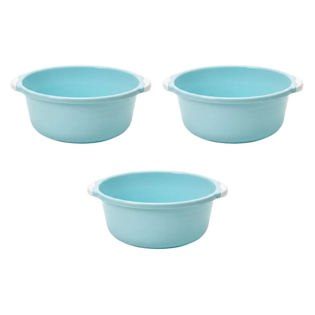 3 Pack - Large Multipurpose Round Plastic Wash Bucket - Blue