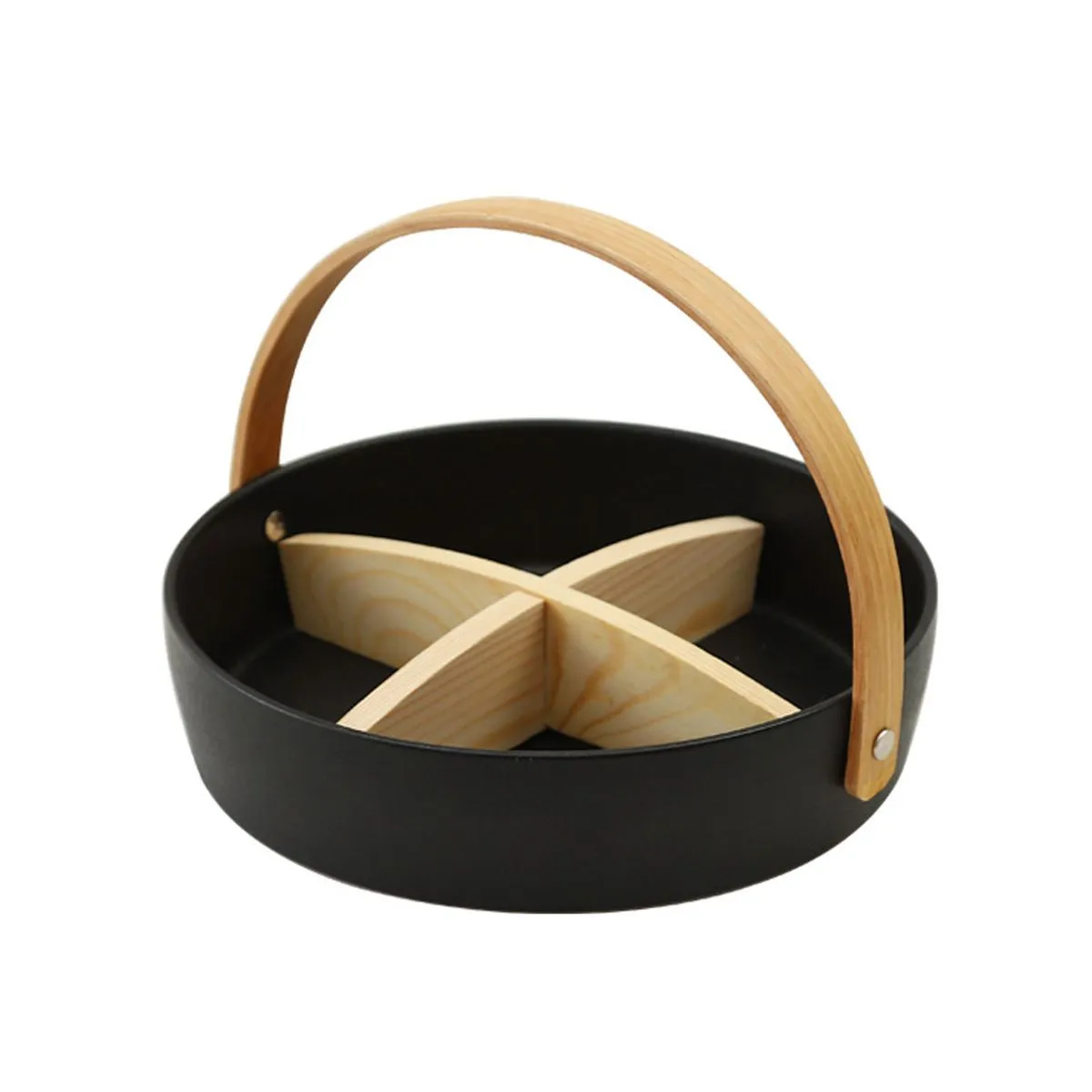 Ceramic Snack Serving Tray Snack Holder Round Platter with Handle for Party - Black
