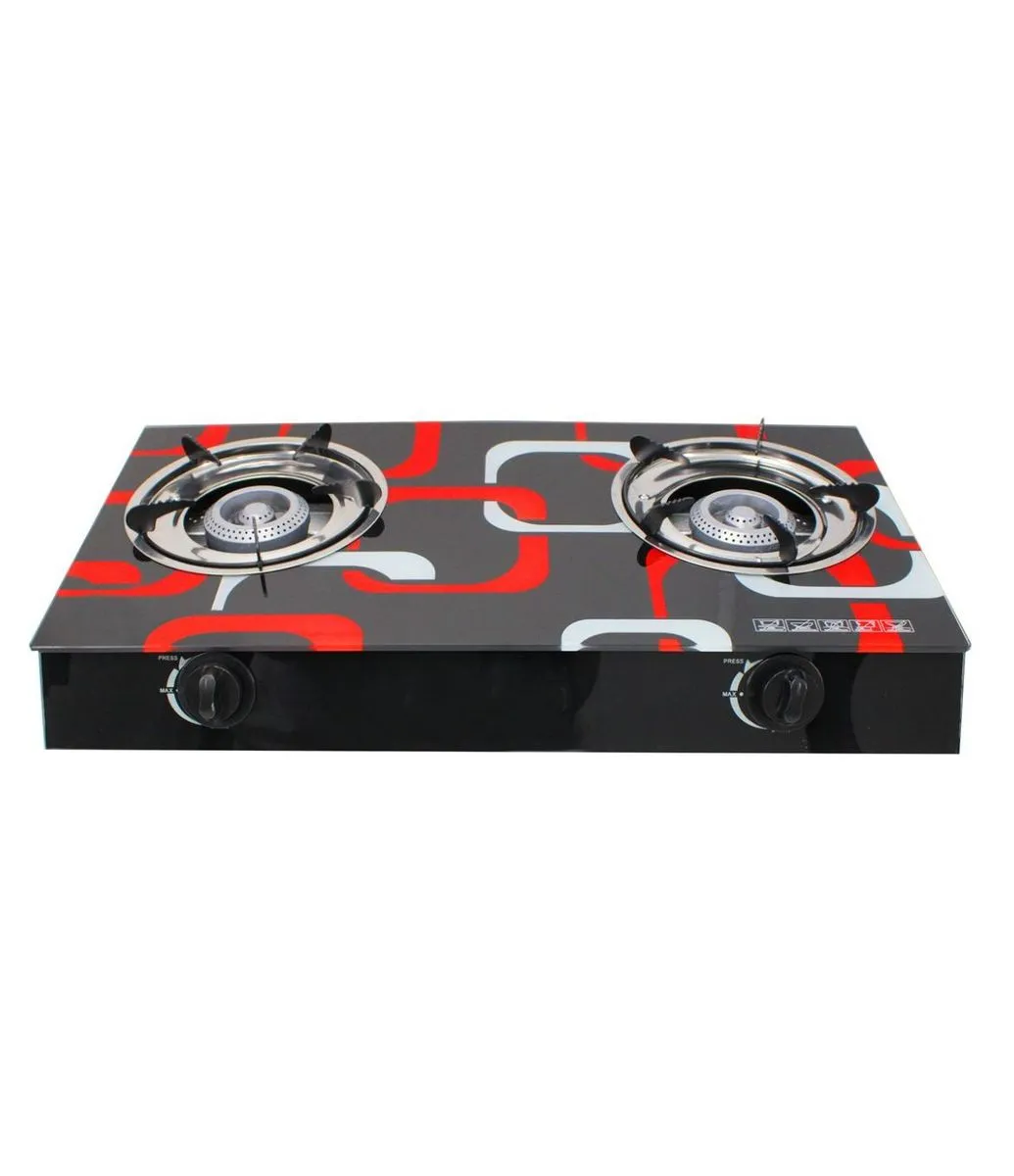 Dream World Two-Burner Auto-Ignition Tempered Glass Panel Gas Stove