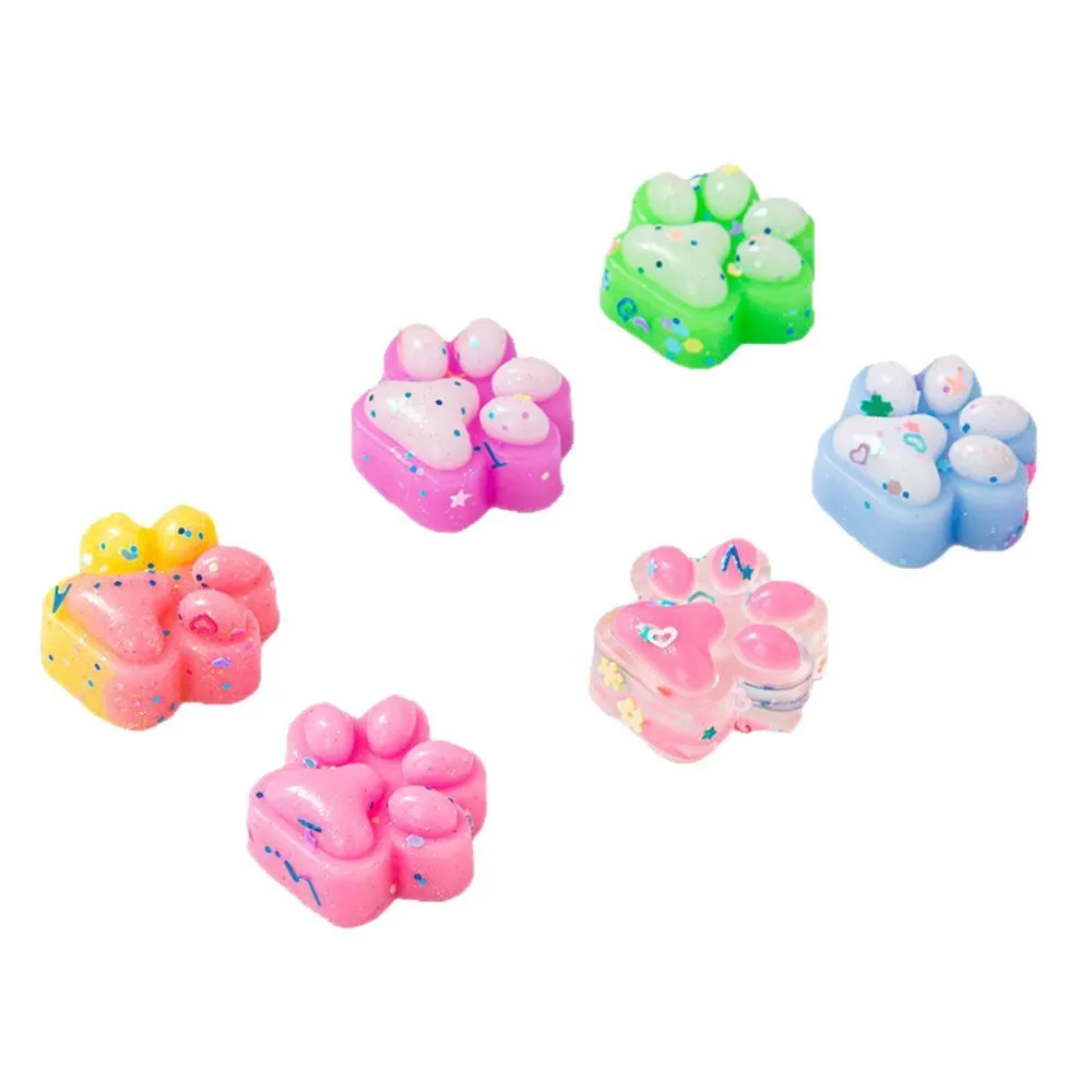 Glitter Cat Paw Squishies & Cookie Shape Stress Relief Squeeze Toys - Pink, Green - 10 Pack