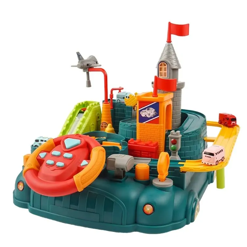 Kids-Up Electric Train Adventure Set: Steering Wheel Race Track & Tower - Green