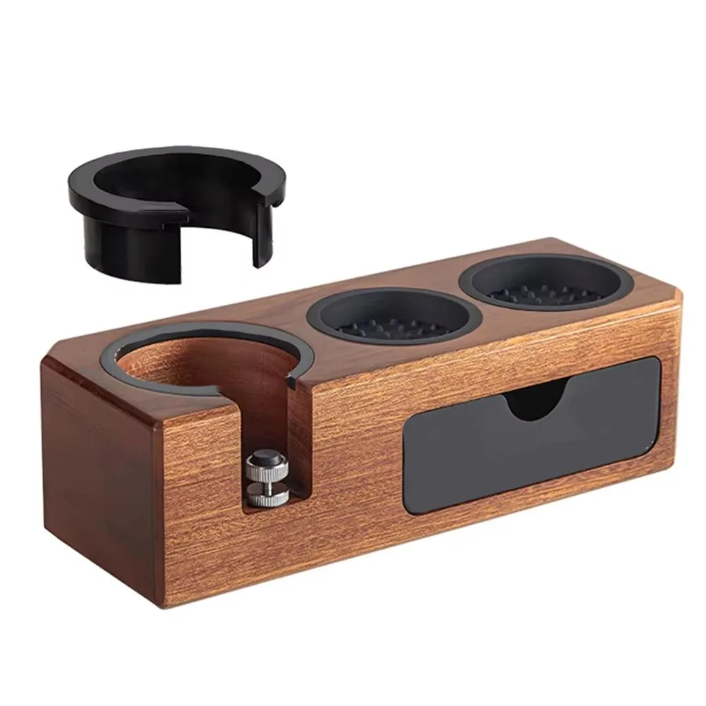 Espresso Tamping Station with Wooden Holder, Fits 51mm-58mm Portafilters, I