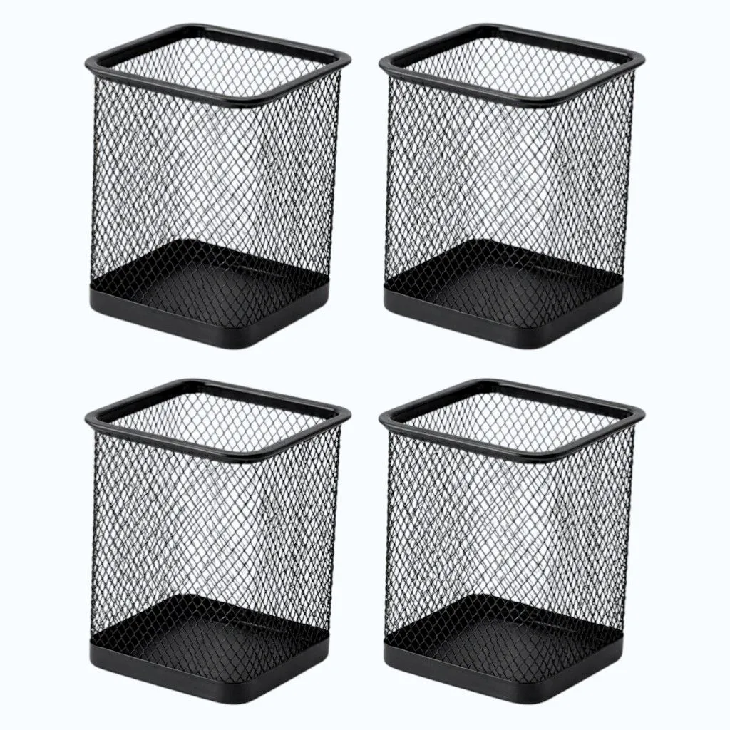 4 Pack - Sleek Square Pen Holders - Black
