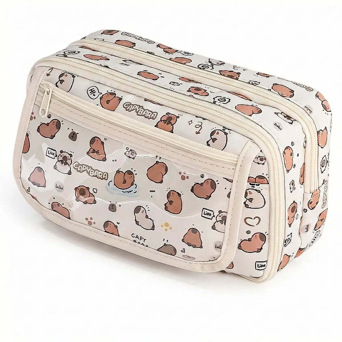 Large-Capacity Zip Pencil Bag | Student Stationery Pouch - Brown