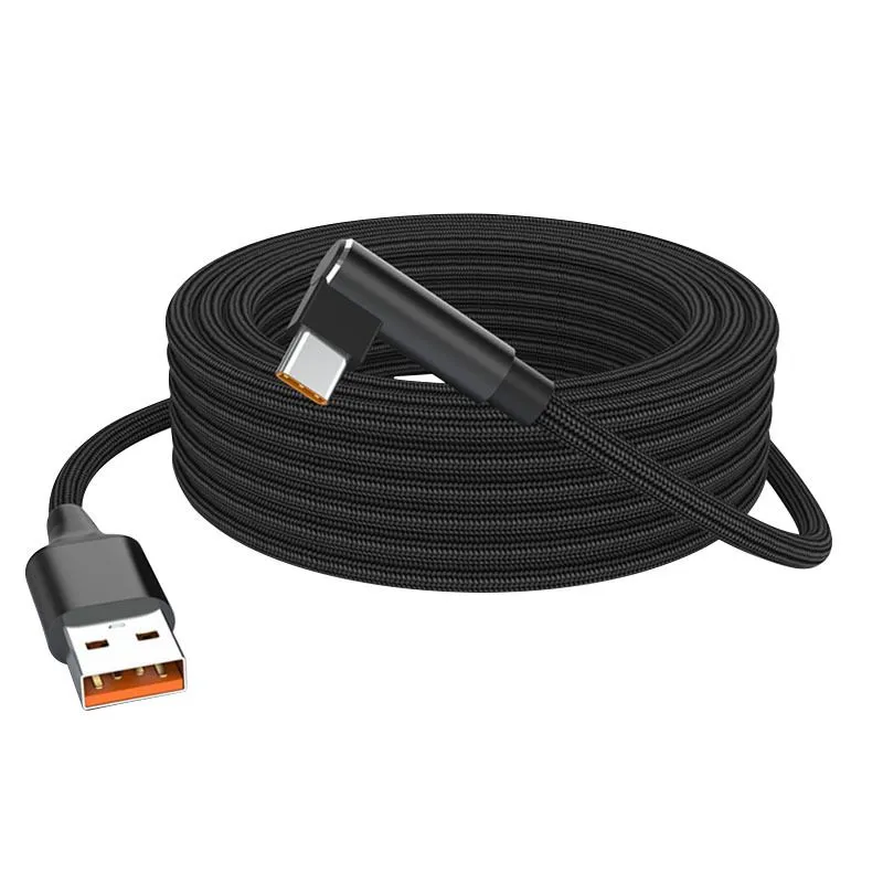 5M 90 USB-A to Type-C 6A Fast Charging Cable Nylon Braided Right Angle - Black
