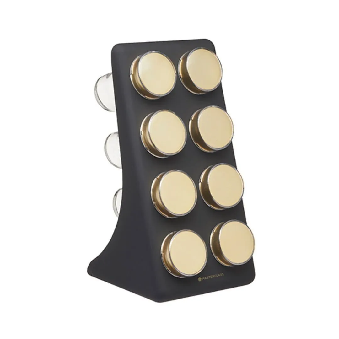 Kitchen Spice Organizer Set with 8 Brass-Topped Jars