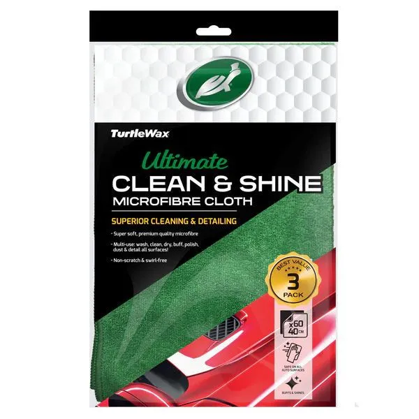 Turtle Wax Ultimate Clean & Shine Microfibre Cloth - 3 Pack