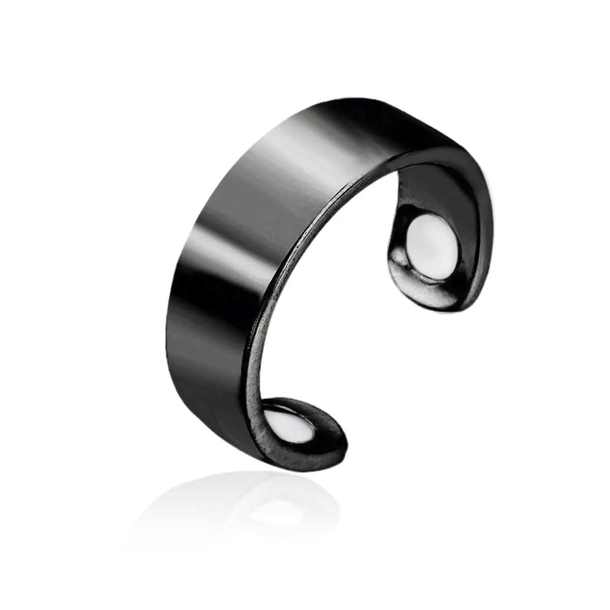 Open Magnetic Thumb Ring, Adjustable Plain Band for Sleep & Stress Relief - Black