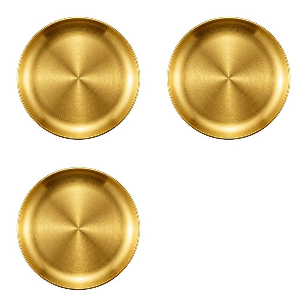 3 Pack - 14cm Stainless Steel Food Serving Tray - Gold
