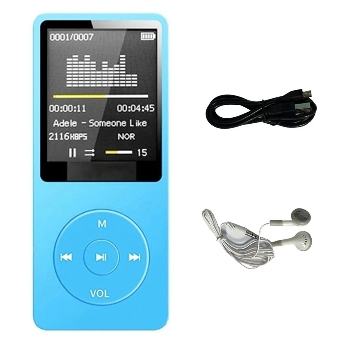 Mp3 Player Usb Charging Record Digital Display Screen Blue