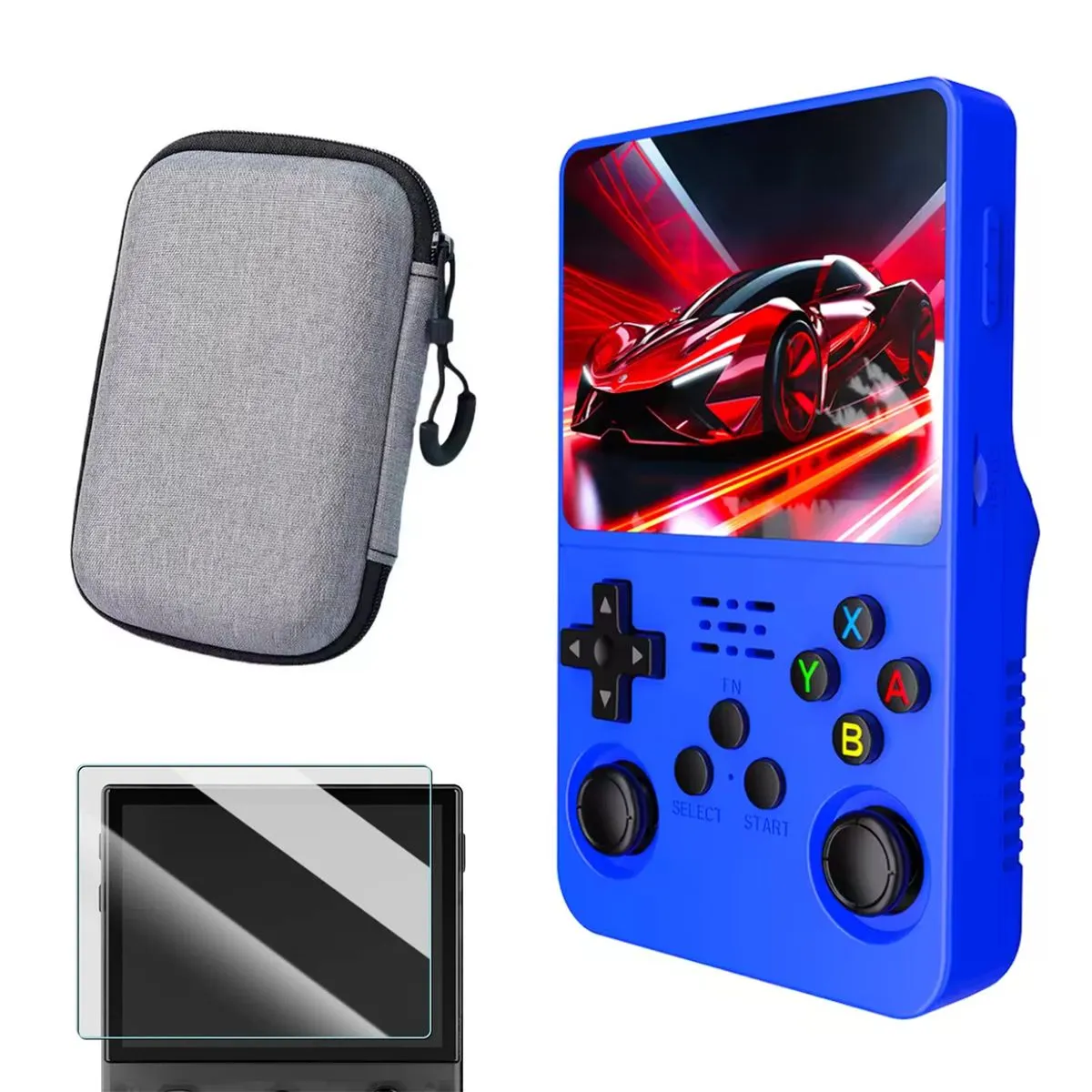 R36S Retro Handheld Gaming Console with Carry Case and Screen Protector - Dark Blue