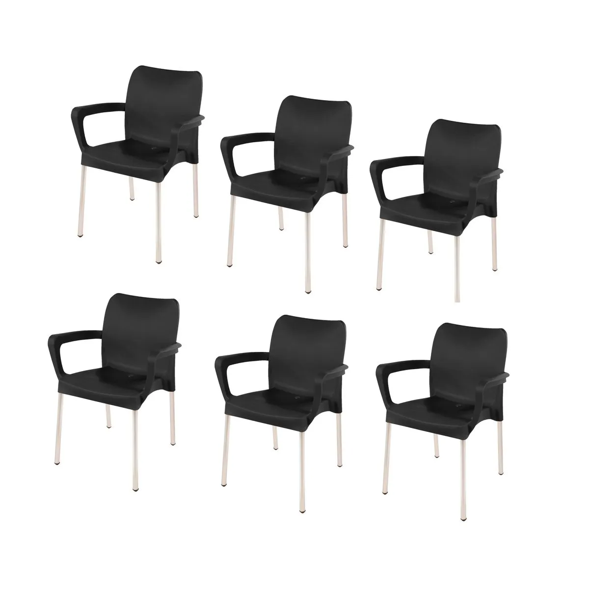 Set of 6 - Heavy Duty Bistro Chairs - with Armrests - Black
