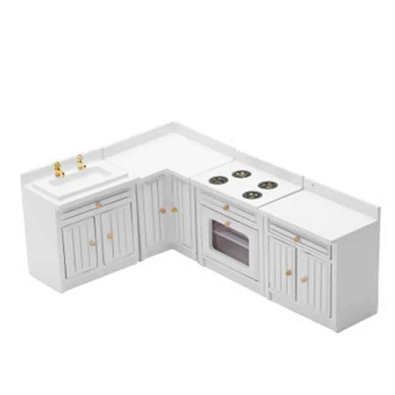 1/12 Scale Doll House Miniatures Kitchen Cabinets Set White