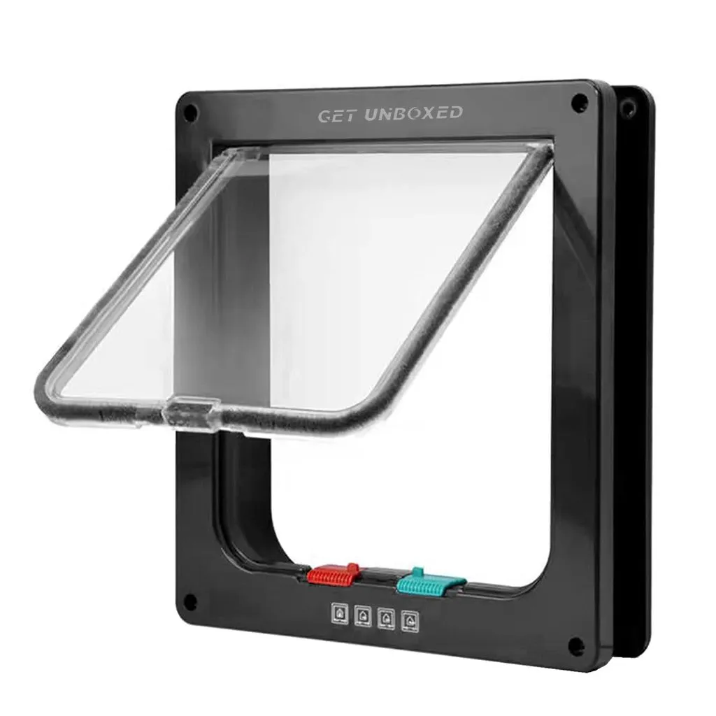 4-Way Locking Cat Flap Door for Interior Exterior Doors (Size:XL) - Black