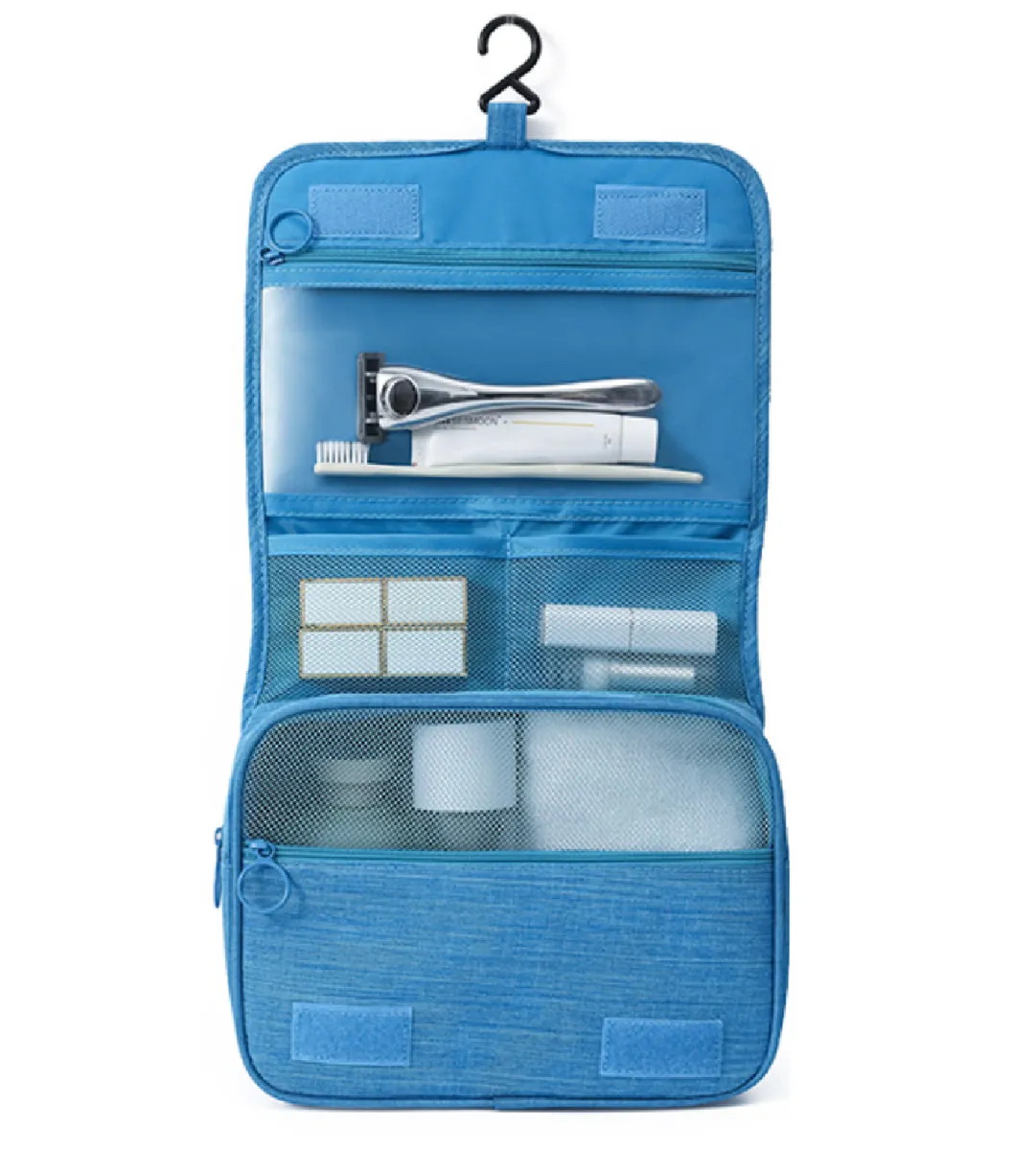 Hanging Travel Toiletry Organizer Bag with 2 Separated Compartments - Blue
