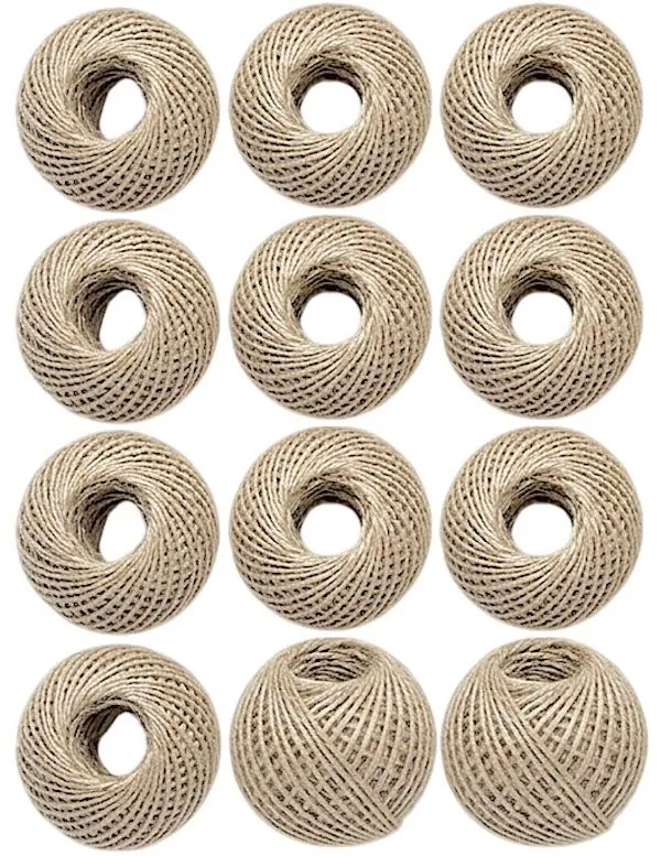 240m Natural Jute Twine Rope - 12 Bundle Spools of 20m each. 2mm Thickness.
