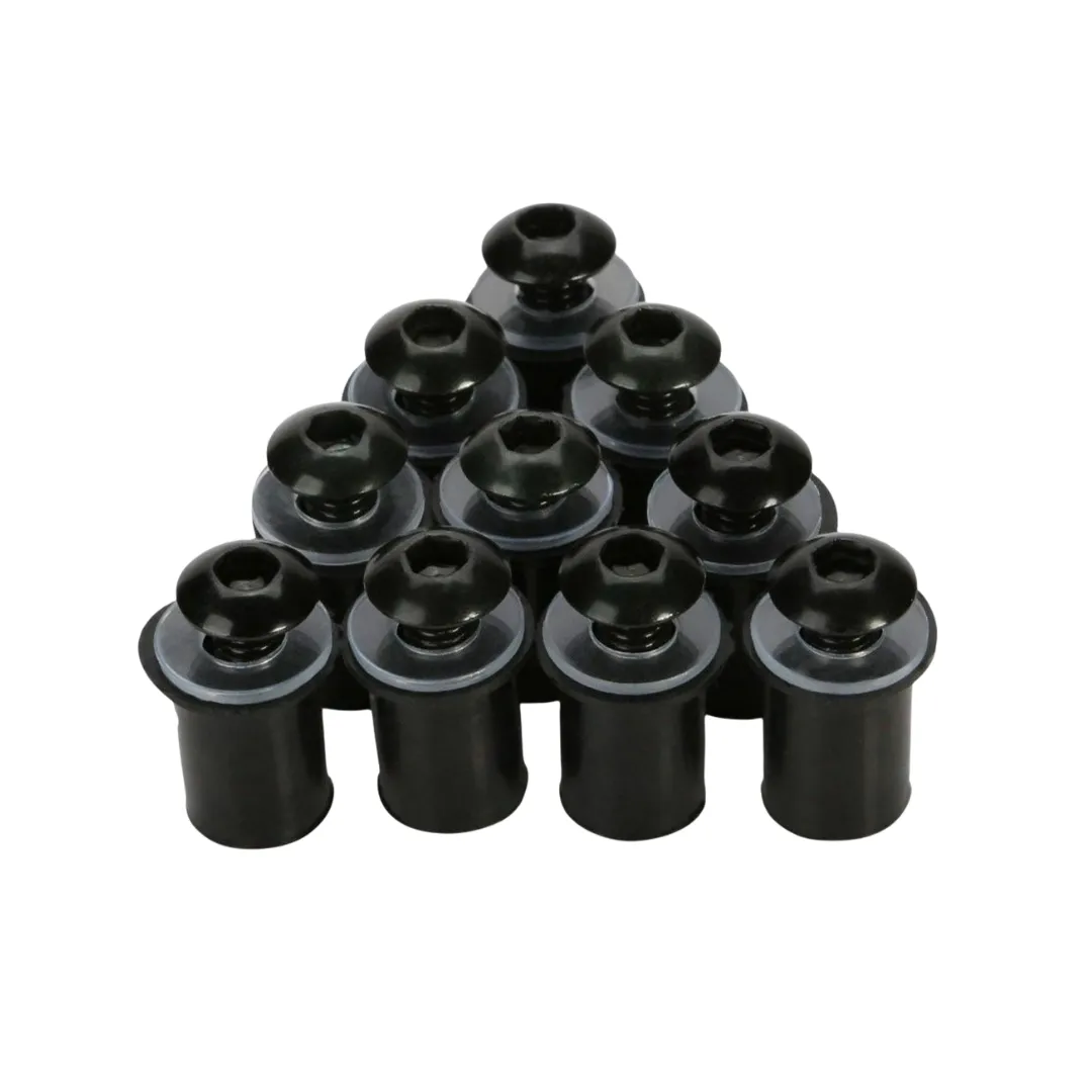 KR M6 Screen Rubber Well Nuts & Bolts (10-Piece) - Black