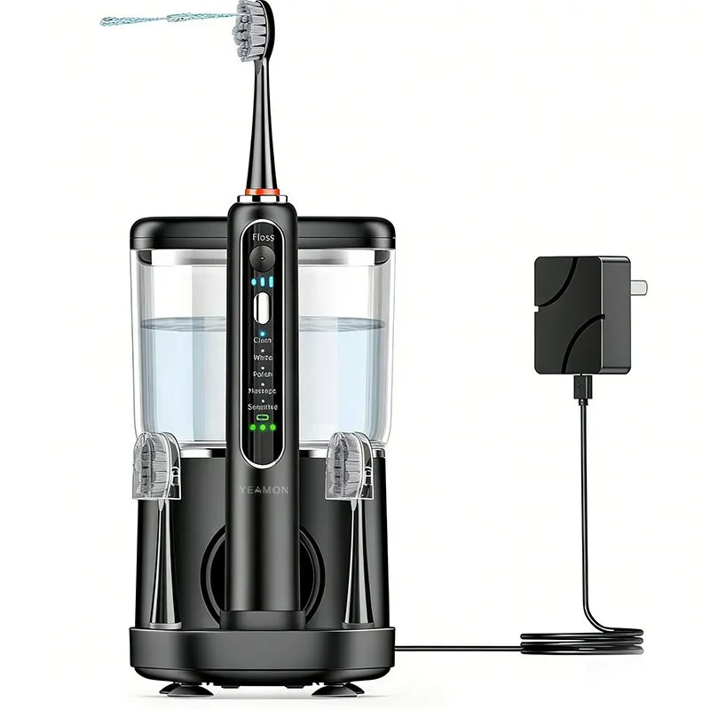 Electric Toothbrush Water Flosser Combo Rechargeable Dental Cleaner - Black