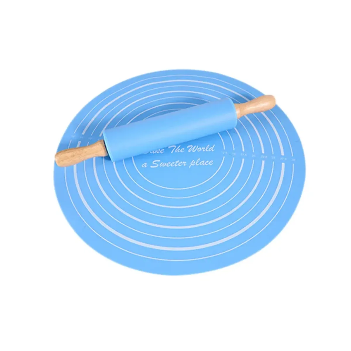 2-Piece Silicone Mat , Rolling Pin - Blue