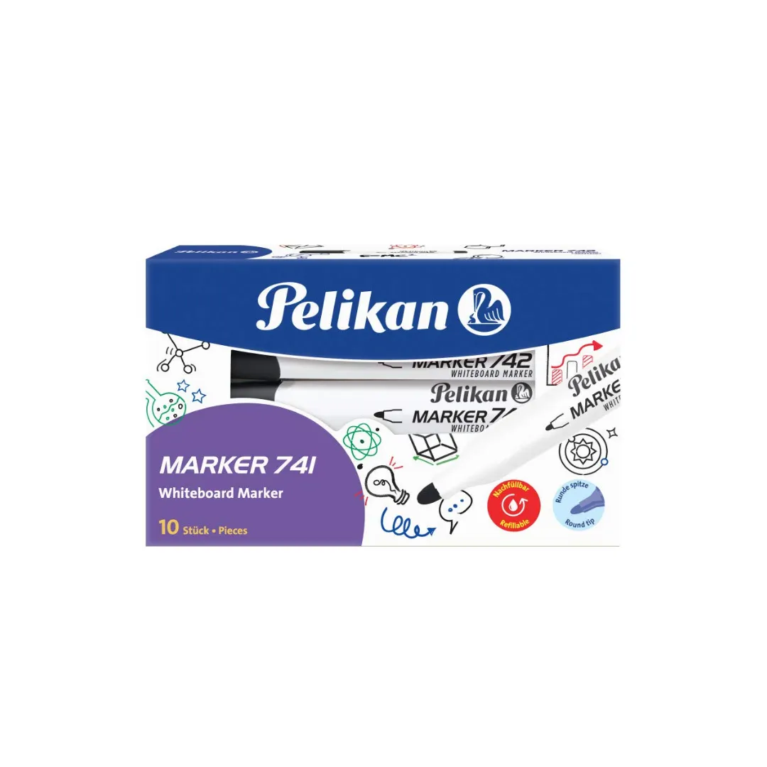 Pelikan Whiteboard Marker 741 Black - Round Tip, Box of 10