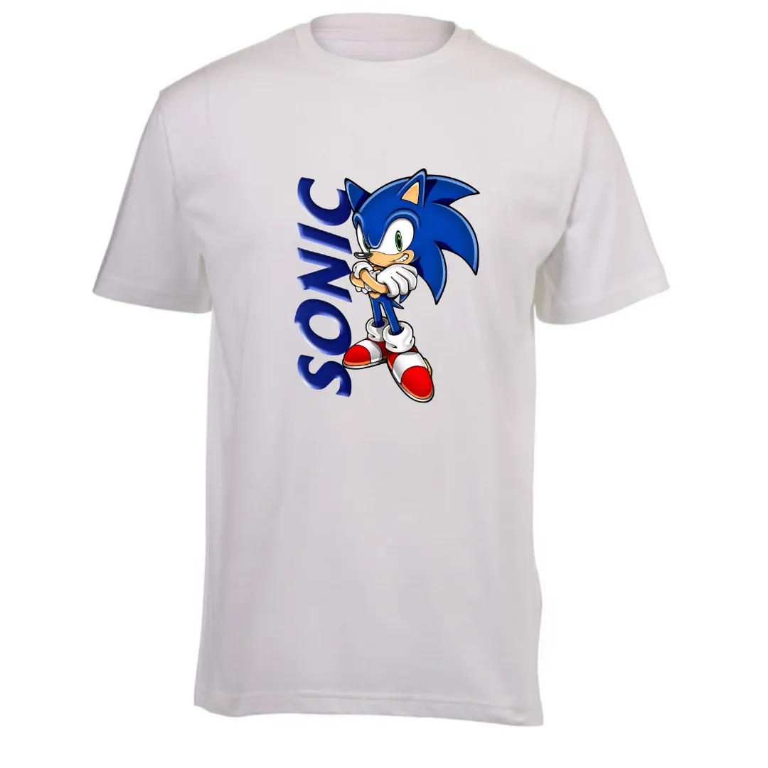Kids White Short Sleeve T-Shirt - Sonic Blue