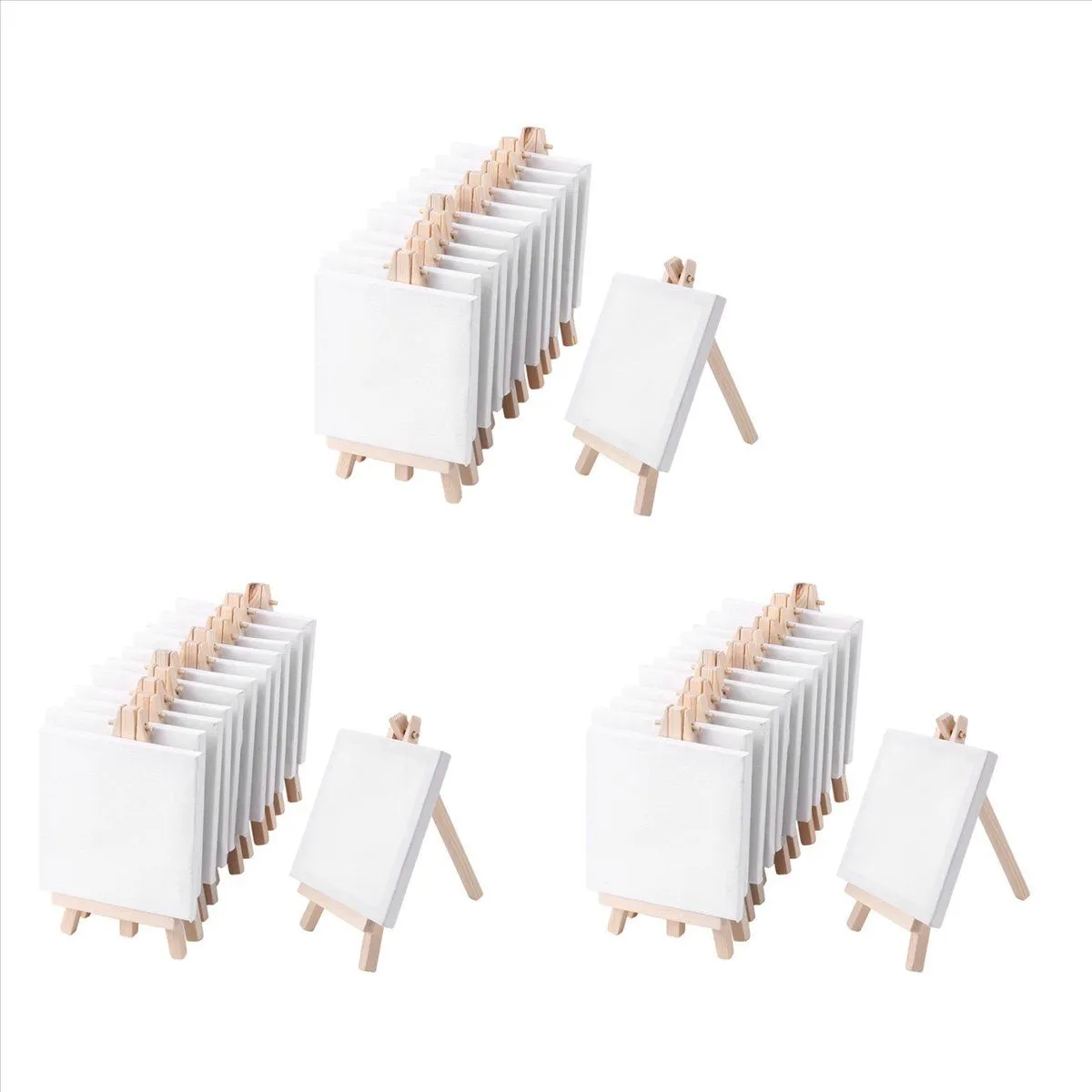 4 By 4 Inch Mini Canvas and 8X16Cm Mini Wood Easel Set 12 Pack