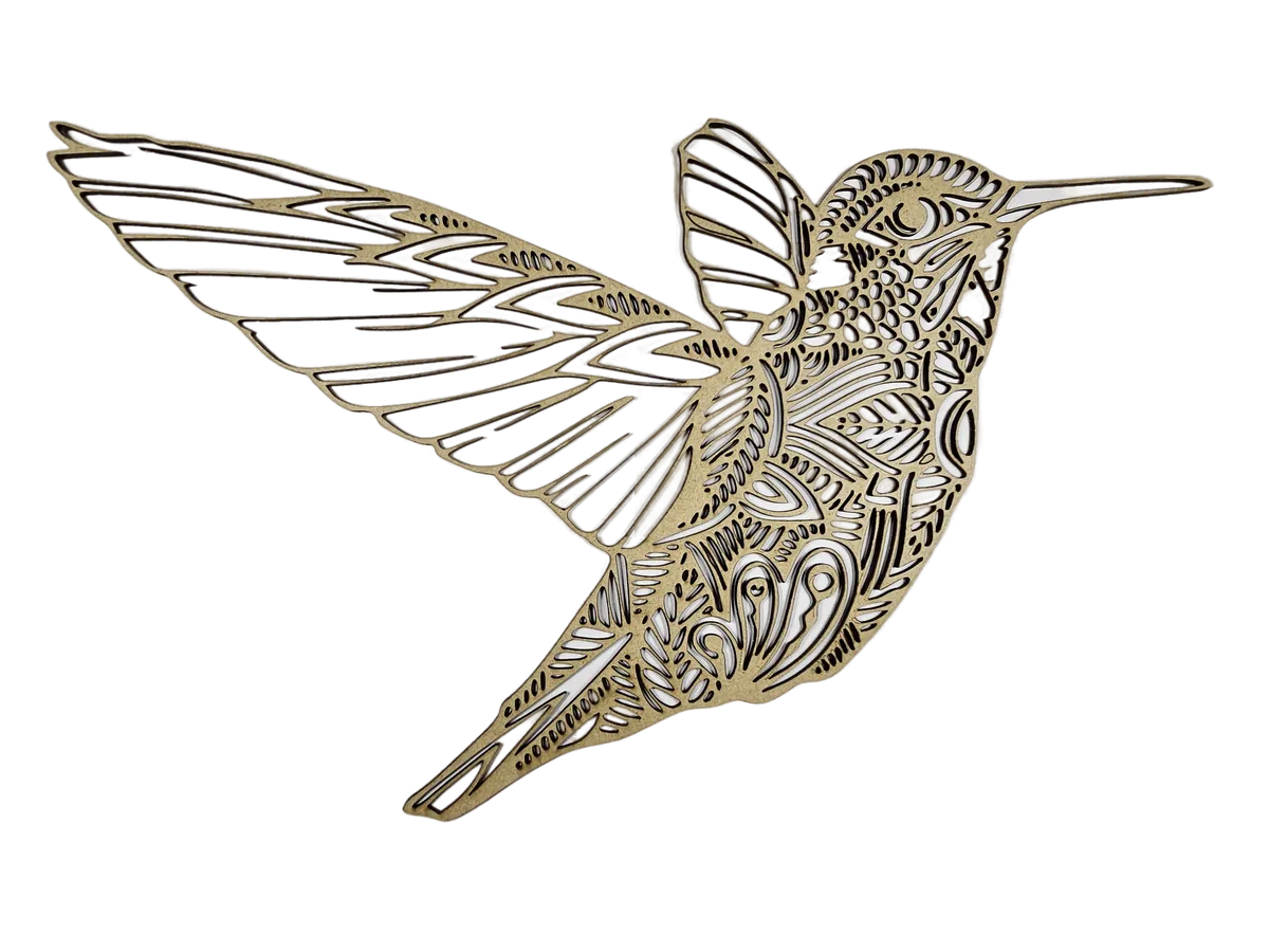 Boho-style Hummingbird in Flight Wall Art 30cm high x 50cm wide (3mm MDF)