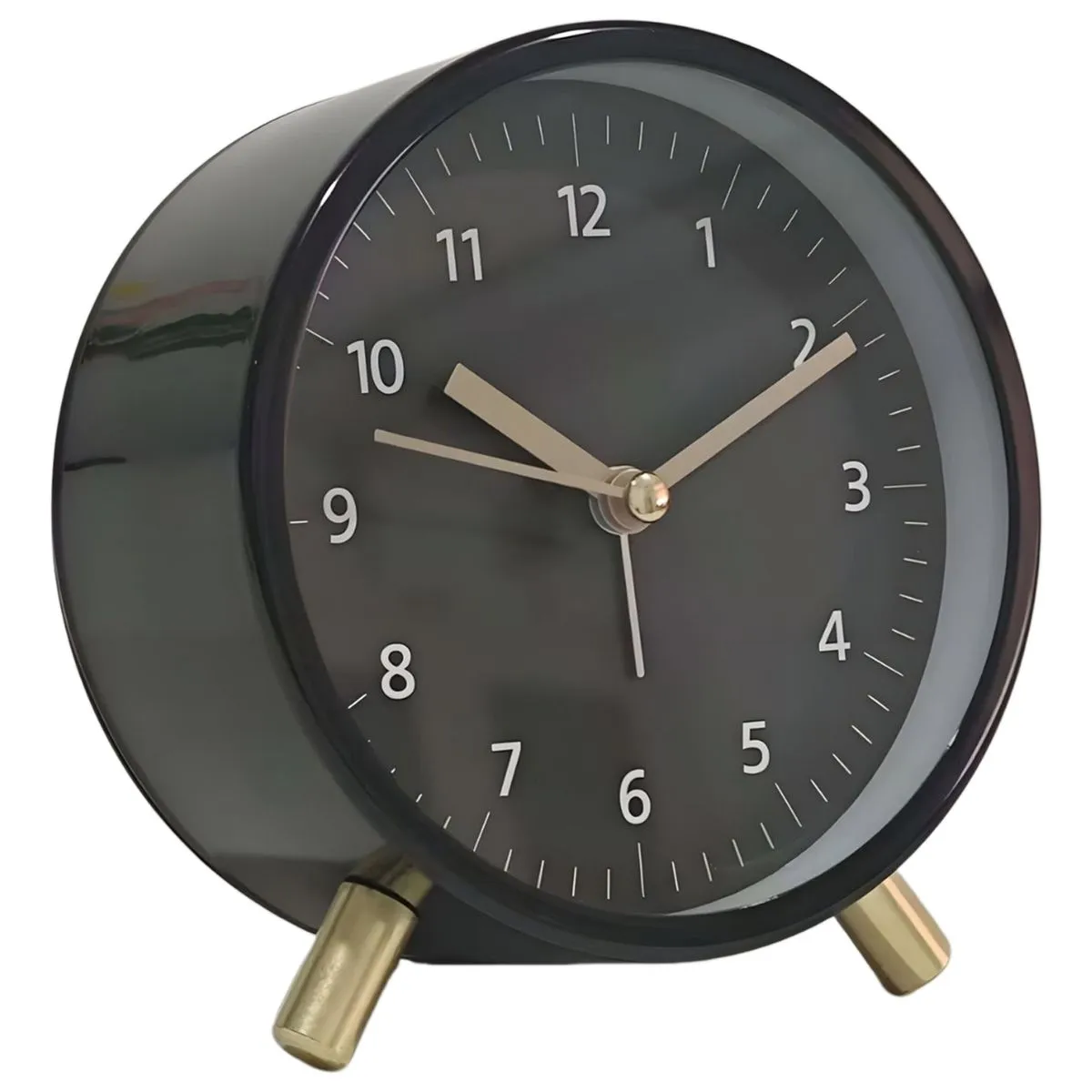 Analog Alarm Clocks, Retro Metal Desk Silent Small Clock with Night Light - Black