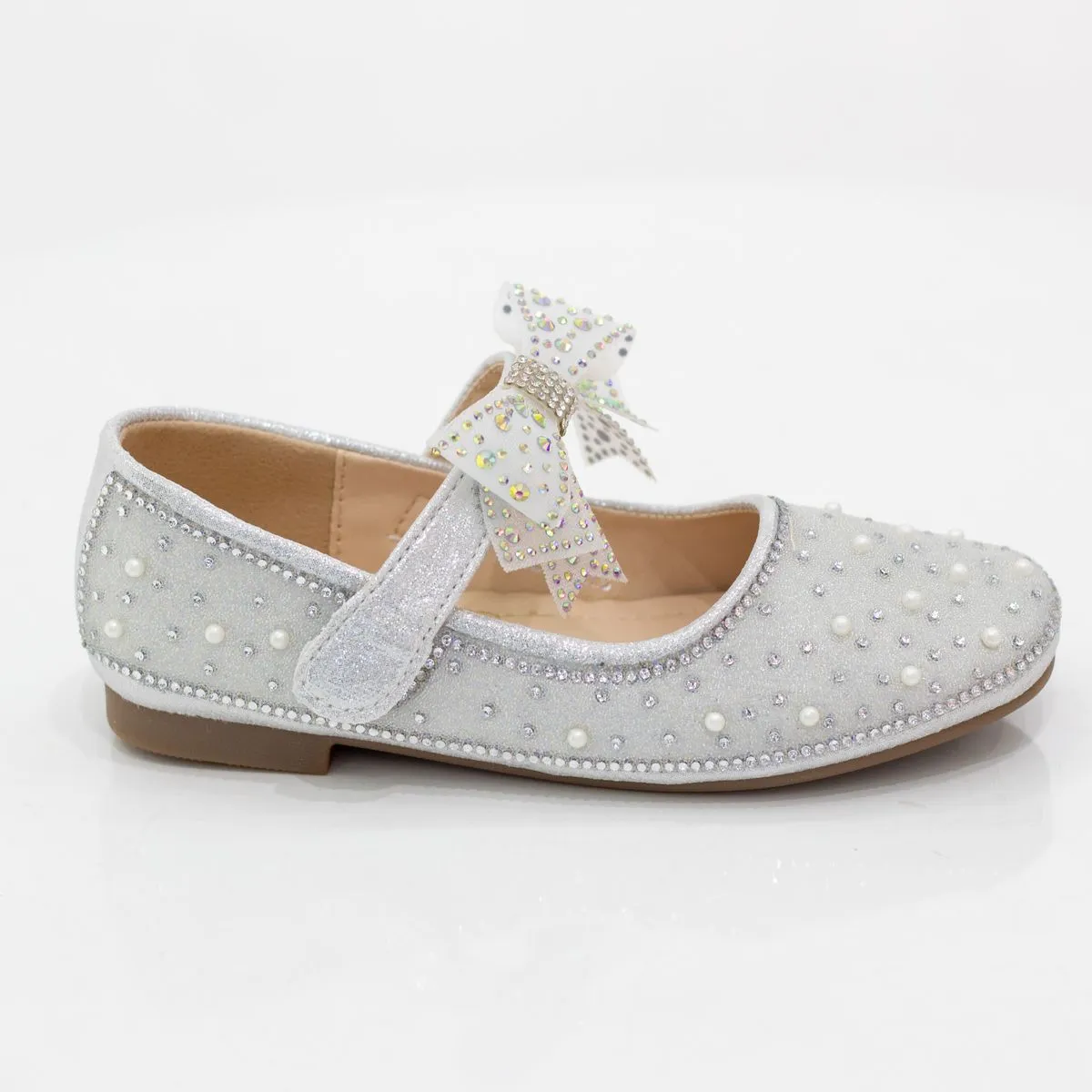LaMara Paris Pabla infant girls diamante pump with bow belt white