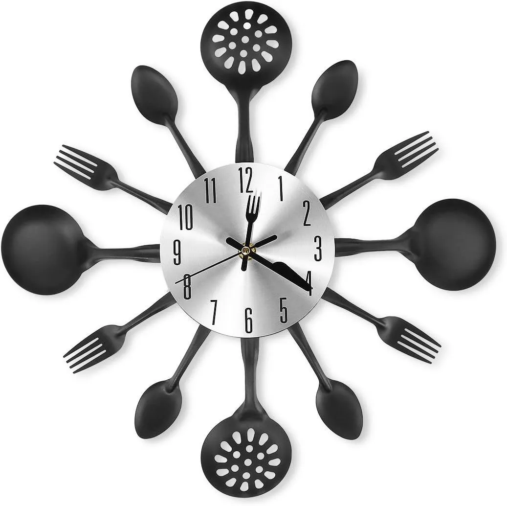 14" Cutlery Kitchen Wall Clocks, Silent Clock Movement and Battery Operated