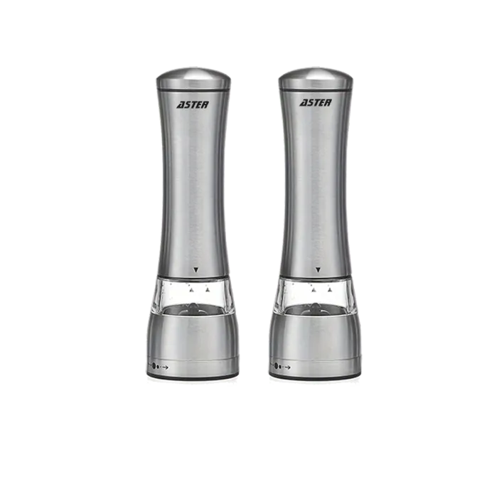Aster Stainless Manual Pepper Salt Spice Grinders Mills Set of 2