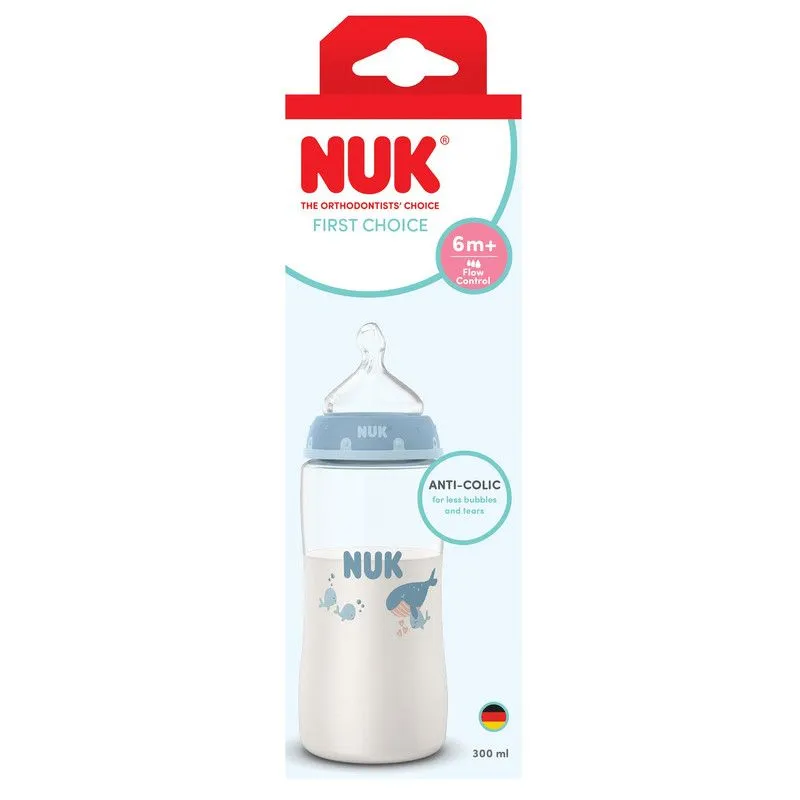 Nuk First Choice Bottle 300ml Flow Control Whale 6 Months+