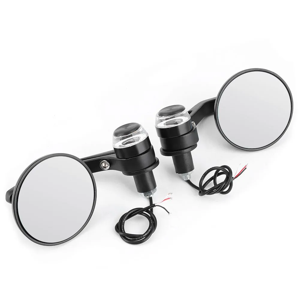 Bar End Mirrors with LED Turn Signals 22mm for Motorcycle 7/8in