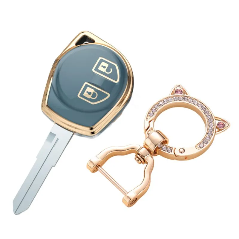 Car Key Remote Cover Compatible with Suzuki Jimny/Swift/Vitara with Keyholder Grey/Gold