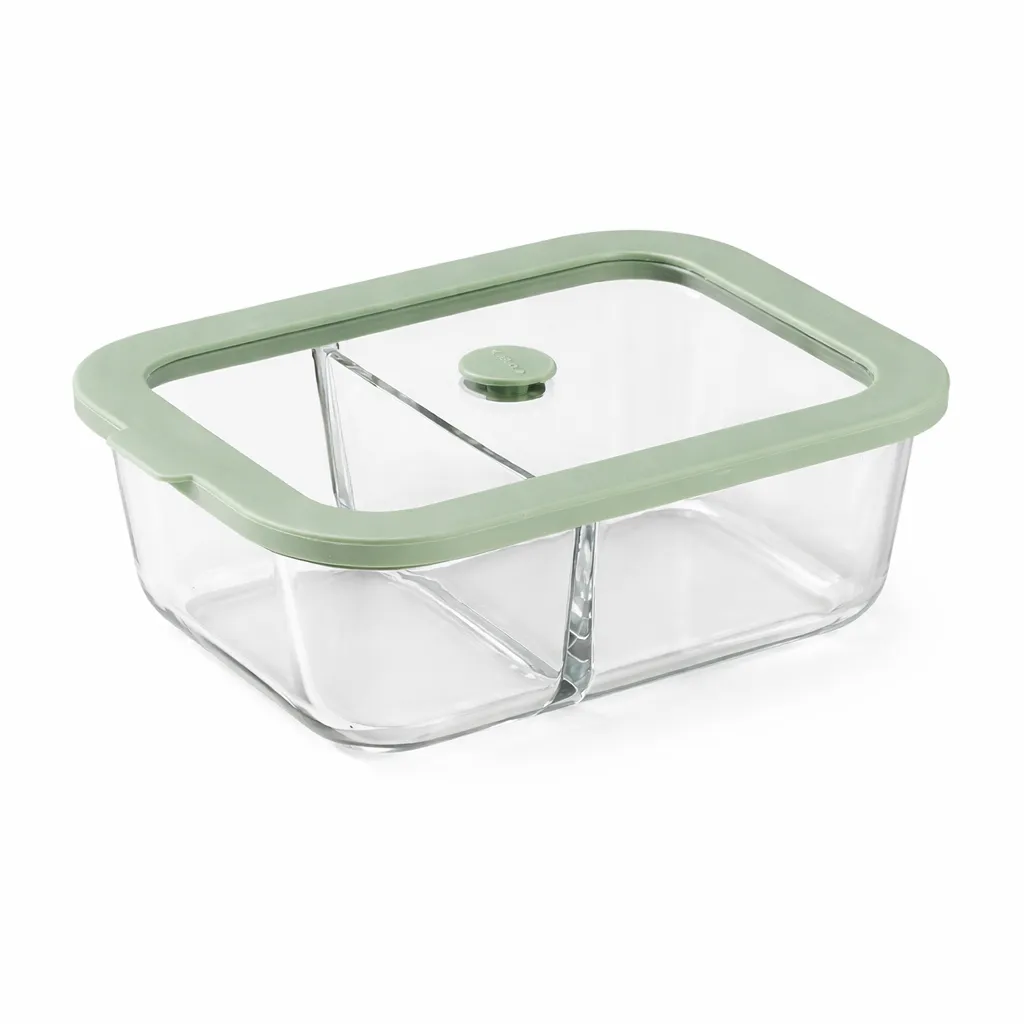 1040ml Borosilicate Glass Two Compartment Food Storage Container - Green