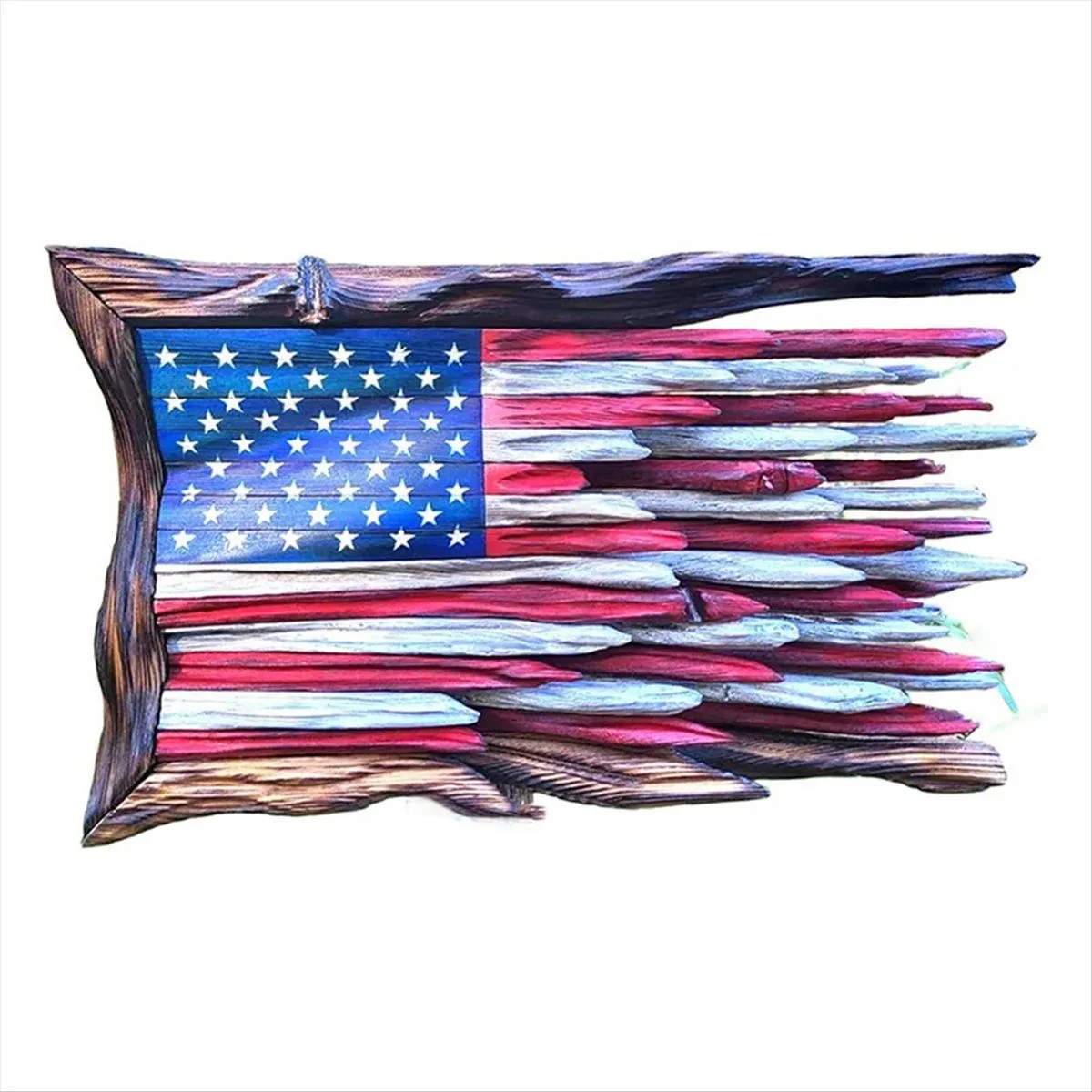 American Flag Tattered Flagg Flag with Lights Wood Flag S