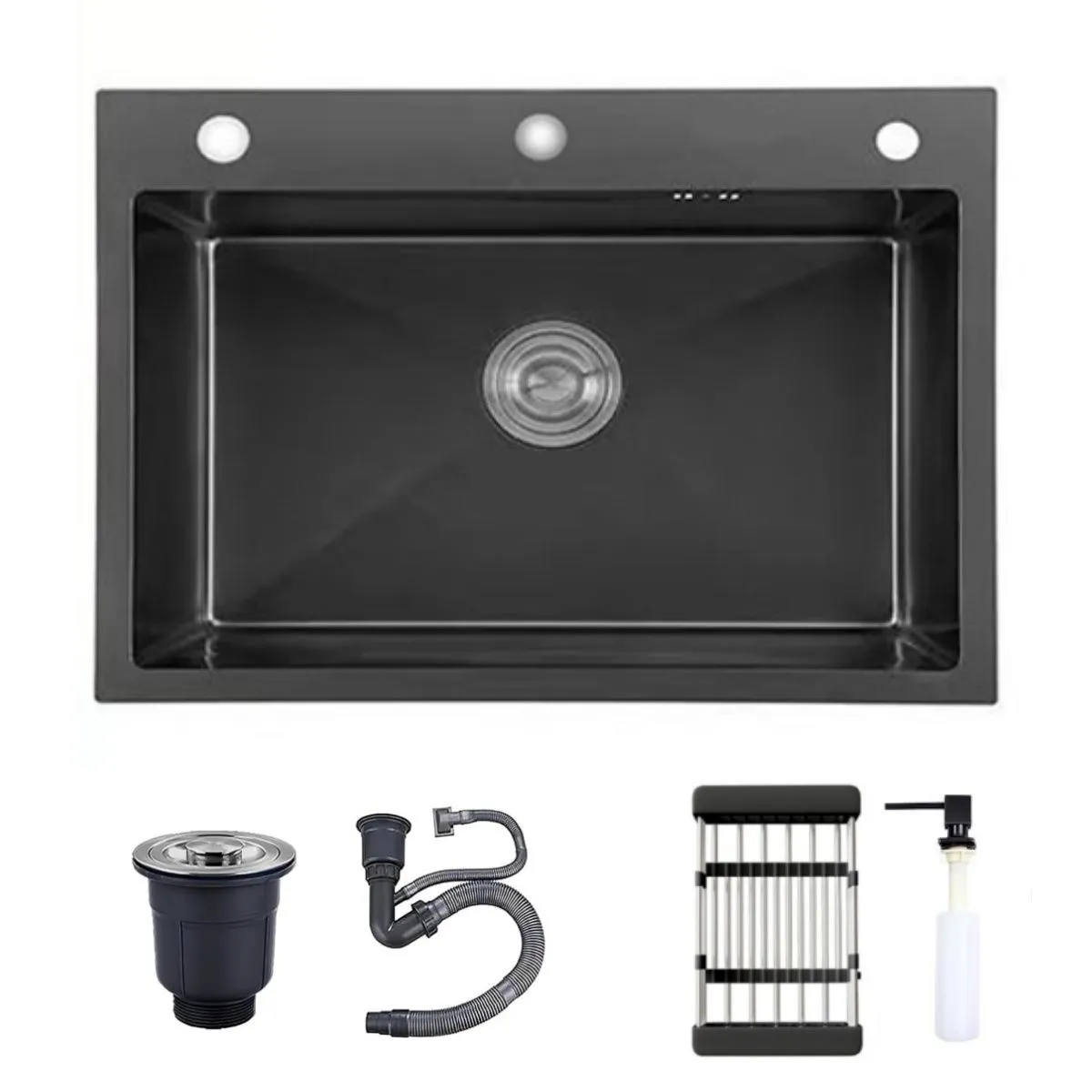 Black Kitchen Sink, Stainless Steel Single Bowl Sink, Drop In Sink - Black,65x45cm