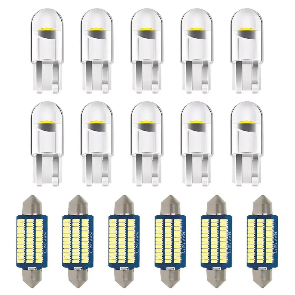 16PCS Car LED Interior Light Kit - 10x T10 + 6x 39mm Bulbs For All Cars