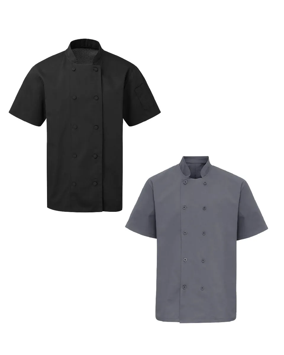 The Chef Collection Black and Grey Cotton/Twill Short Sleeve Chef Jacket