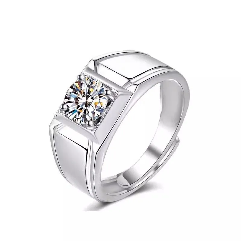 925 Sterling Silver 1 ct Moissanite Ring - Men's Four-Prong Adjustable Band