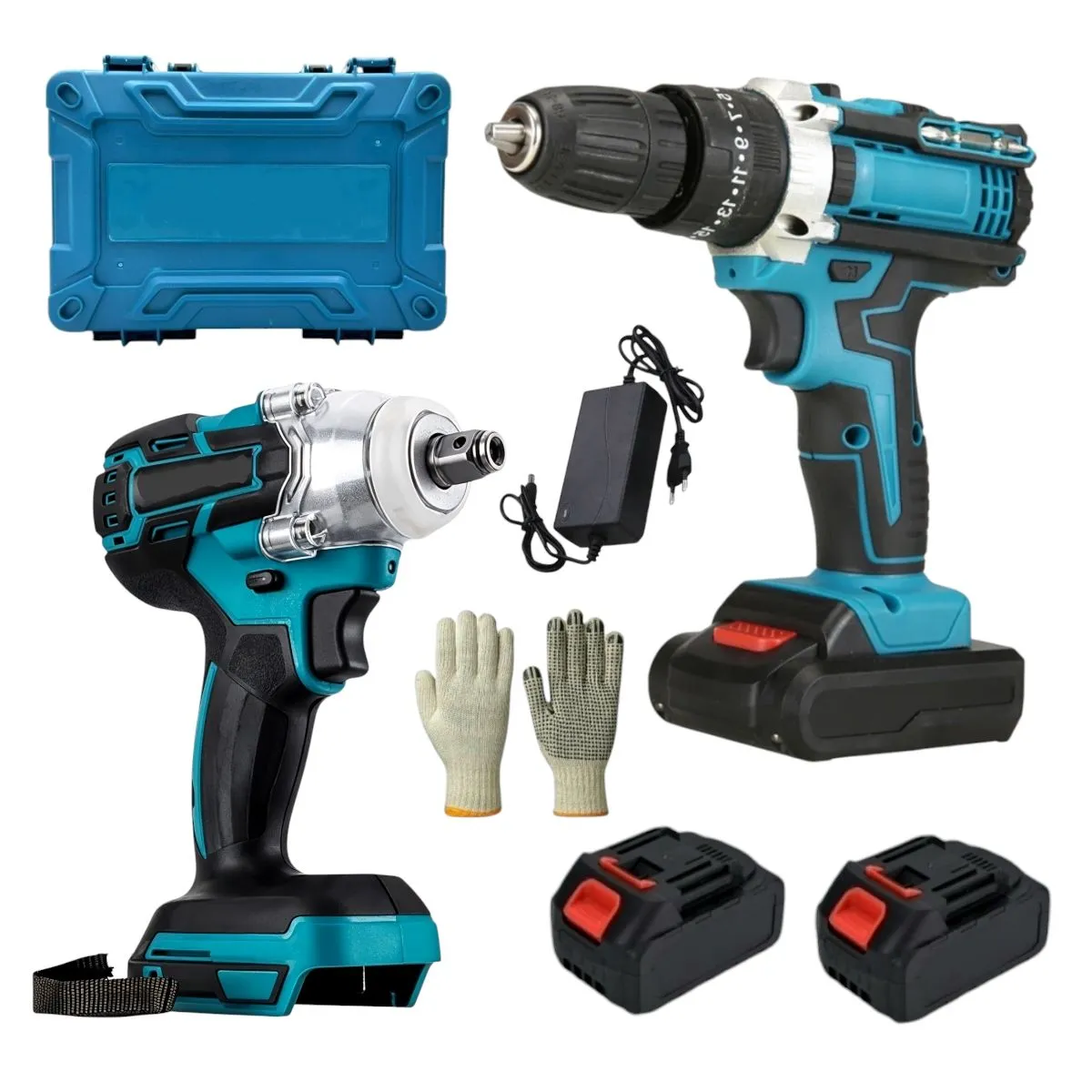 21V Cordless Impact Drill & 500NM Impact Wrench Set - 2 PC Lithium Tool Kit