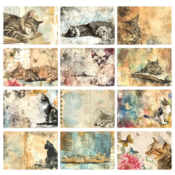 Vintage Cat Patterned Scrapbooking Paper