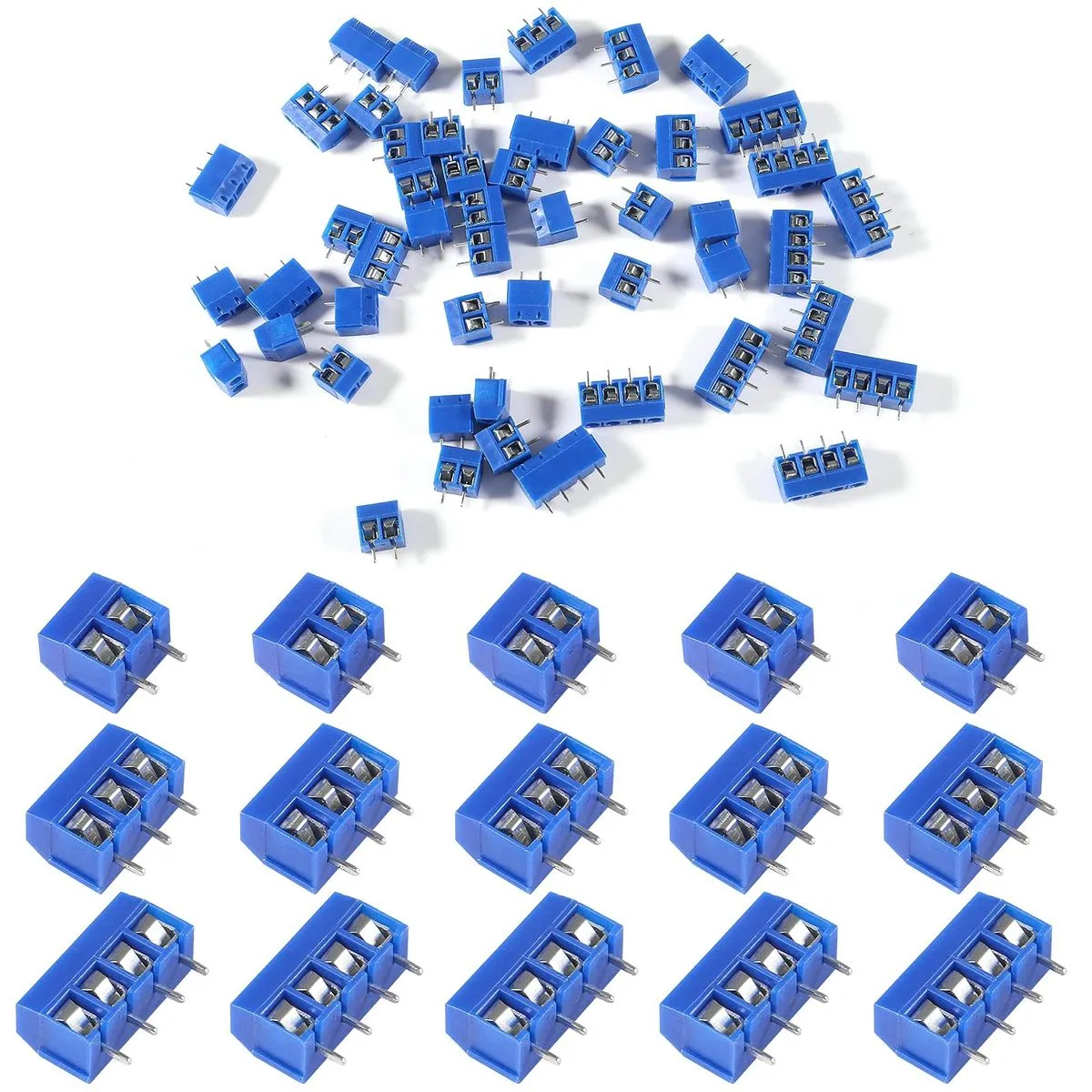 50pcs PCB Mount Screw Terminal Block Connectors 5mm Pitch (2pin,3pin,4pin) - Blue