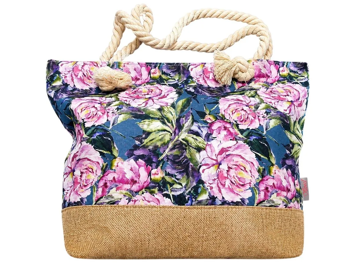 Canvas Flora Tote Bag with Rope Handles and Jute Base