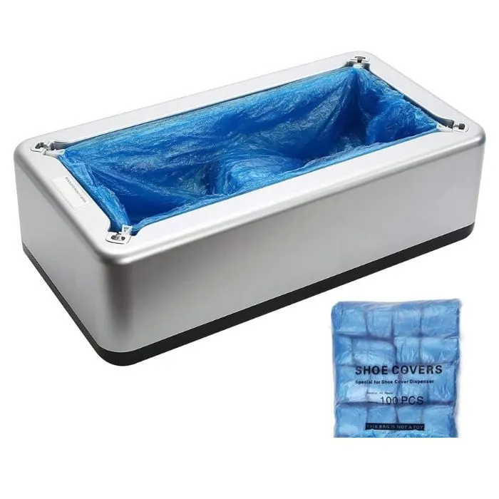 Shoe Cover Dispenser Box with 100 Shoe Covers- Silver