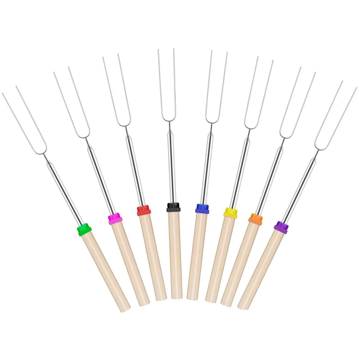 8 Marshmallow Roasting Sticks Stainless Steel 32 Inch Telescopic BBQ Forks