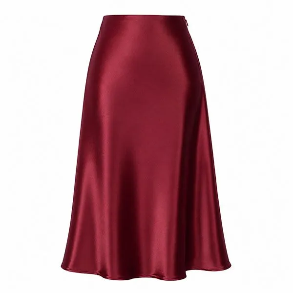 SECRET SHIELD Women's Maroon Satin Midi Slip Skirt - High Waist